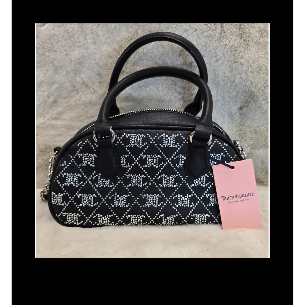 Juicy Couture Rhinestone Logo Black‎ Dome Satchel Bag NWT Chain Crossbody Purse
